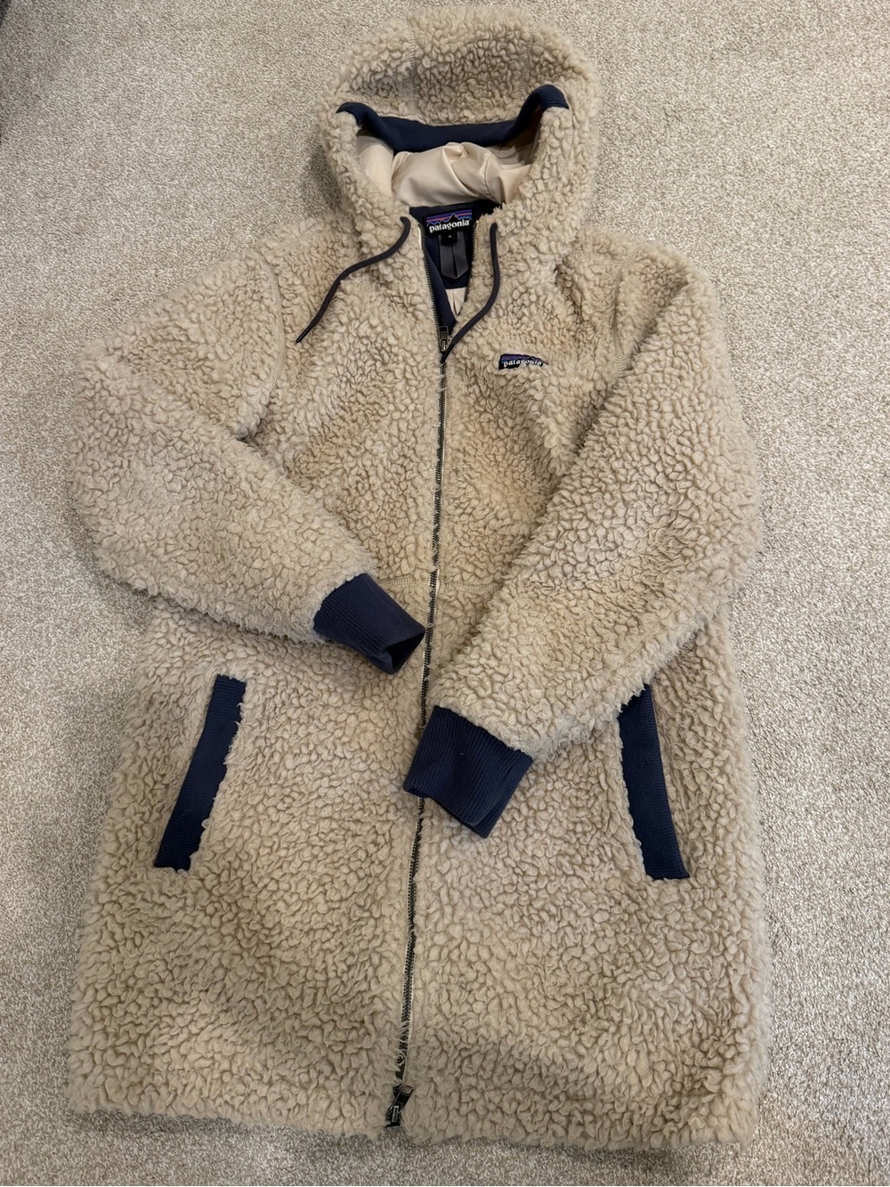 Patagonia Women’s Dusty Mesa Parka Natural Smolder Blue Sherpa Fleece Size M